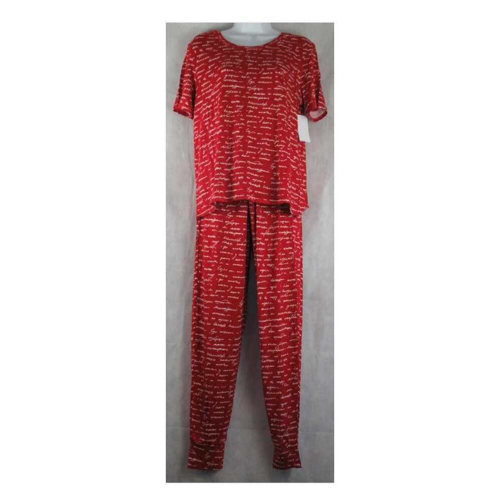 Honeydew Women's 2-Piece Short Sleeve Soft Rayon Pajama Set, Red Love, Small